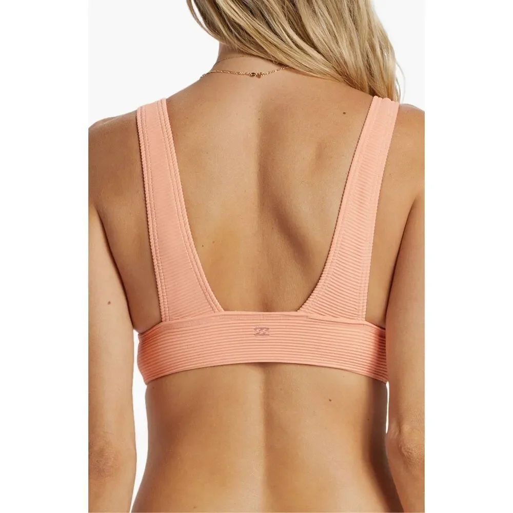 Billabong Tanlines Remi Plunge Ribbed Peach Tart Bikini Top Med NWT